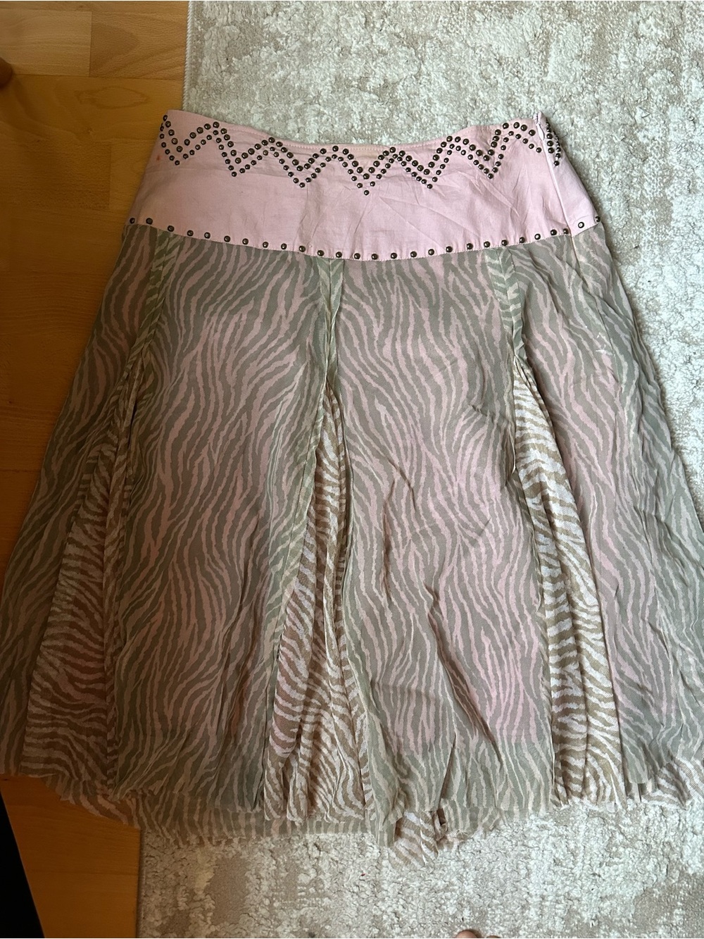 Vintage Y2K Pink and Taupe Animal-Print A-Line Skirt